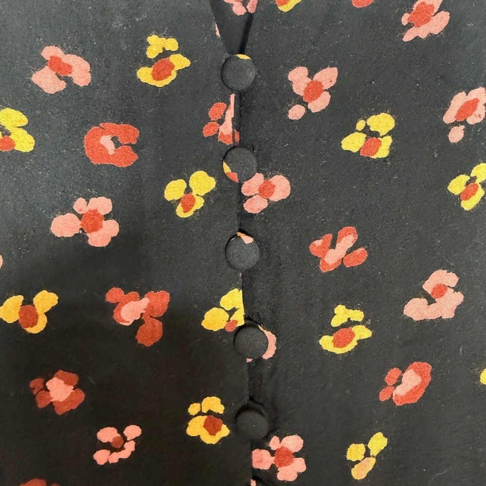Madewell Womens Black Floral Tiered Midi Dress Long Sleeve Button Front Size M - Picture 8 of 8
